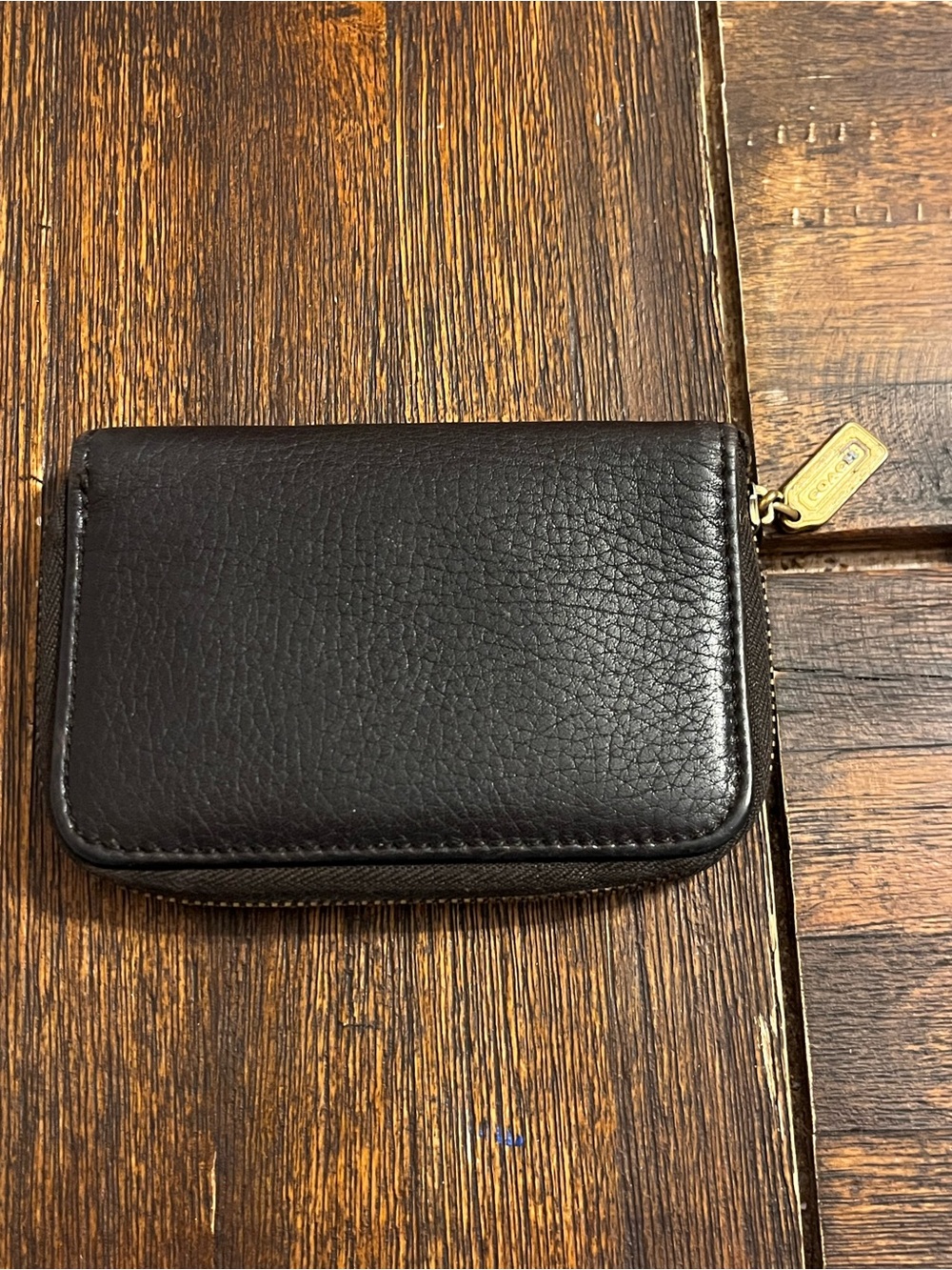 Coach Black Pebbled Leather Zip Card Case Wallet VINTAGE